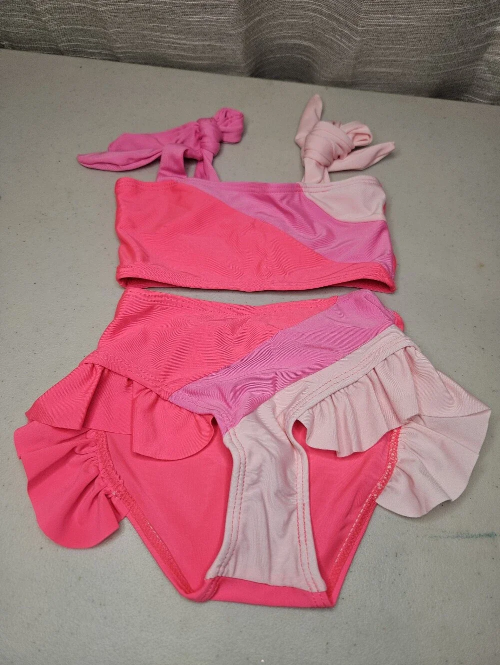 YOUNGER TREE Toddler Girls Two Piece Swimsuit Color Block Stripe 18-24 Months